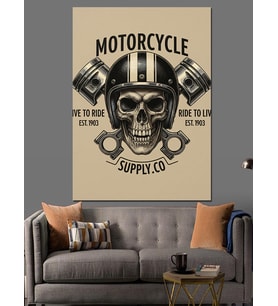 Kurukafa Motosikletçi Retro Sanat Dekoratif Kanvas - Mdf Ahşap Tablo