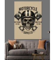 Kurukafa Motosikletçi Retro Sanat Dekoratif Kanvas - Mdf Ahşap Tablo