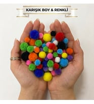 Renkli Ponpon 3 Farklı Boy Büyük Orta Küçük Boy Karışık Renk Pon Pon Kreş Okul Etkinliği