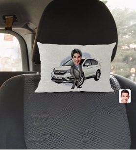 BK Gift Kişiye Özel Plakalı Erkek Honda CR-V Karikatürlü Dikdörtgen Araç Koltuk Yastığı-1