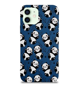 Apple iPhone 12 Mini Uyumlu Lansman Kılıf Panda Tasarımlı İçi Kadife Kapak-Lacivert (Şeffaf)