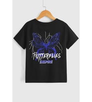 Çocuk Butterfly & Letter Graphic Pamuklu Tshirt (Siyah)