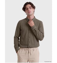 LCW Vision Bej Slim Fit Çizgili Penye Erkek Gömlek