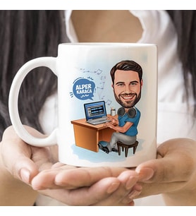 Kişiye Özel Müzik Aşığı Erkek Karikatürlü Kupa Bardak