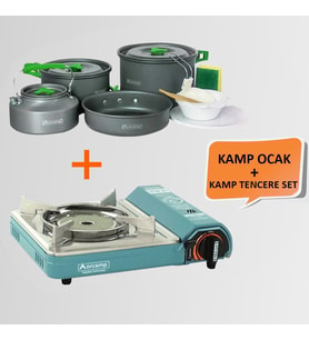CK-508 Orcamp Seramik Kamp Ocak + Orcamp 1050 4'lü Yemek Kapları