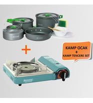 CK-508 Orcamp Seramik Kamp Ocak + Orcamp 1050 4'lü Yemek Kapları