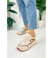 Günlük Kadın Sneaker Bağcıklı Tırtıklı Kalın Tabanlı Yürüyüş Spor Ayakkabı 4077 (Bej)