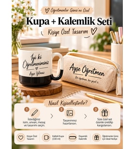 Öğretmenler Günü Hediyesi Kişiye Özel Kupa ve Kalemlik Seti – İsimli Öğretmen Hediye Seti