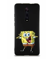 Xiaomi Redmi K20 Soft Premier Kapak Sünger Bob Tasarımlı Silikon Kılıf - Siyah (Şeffaf)