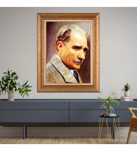 Altın Paspartulu Atatürk  Çerçeveli Tablo C111 (Gold)
