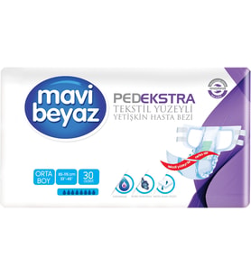 Mavi Beyaz Ped Ekstra Tekstil Yüzeyli Yetişkin Bel Bantlı Hasta Bezi Medium Orta 30 Adet