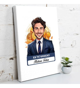Kişiye Özel Hediye Karikatürlü En Yakışıklı Bankacı Kanvas Tablo