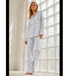 Night Mavi Kadın Regular Bürümcük Pijama Takımı