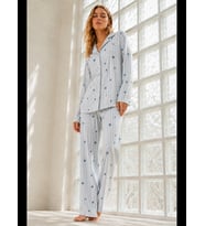 Night Mavi Kadın Regular Bürümcük Pijama Takımı