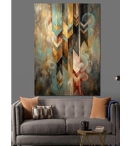 Geometrik Modern Sanat Renkli Şeritler Dekoratif Kanvas - Mdf Ahşap Tablo