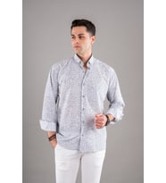 BİCAN KLASİK KESİM CEPLİ DESENLİ  UZUN KOL GÖMLEK (Gri)