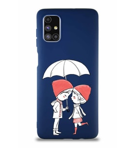 Samsung Galaxy M51 Soft Premier Kapak Aşk Tasarımlı Silikon Kılıf - Lacivert (Şeffaf)