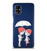 Samsung Galaxy M51 Soft Premier Kapak Aşk Tasarımlı Silikon Kılıf - Lacivert (Şeffaf)