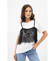 Kadın Dantel Detaylı T-shirt 1772-24 (Beyaz)