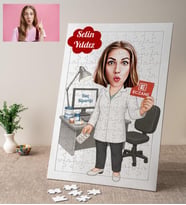 Eczacı Kadın Karikatürlü Kişiye Özel Puzzle
