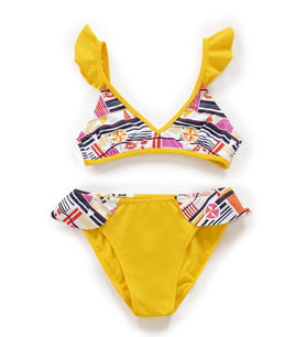 Endeep Kız Çocuk Desenli Volanlı Sarı Bikini Takımı