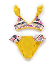 Endeep Kız Çocuk Desenli Volanlı Sarı Bikini Takımı