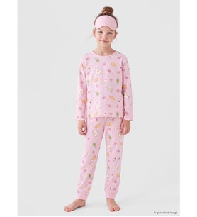 LCW Kids Pembe Bisiklet Yaka Baskılı Kız Çocuk Pijama Takım