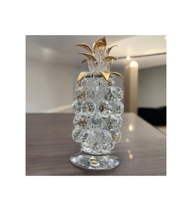 Dekoratif Kristal Cam Tekli Ananas Orta Boy Şeffaf Gold