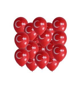 Türk Bayrağı Baskılı Ay Yıldız Kırmızı Beyaz Balon 12 Inç 30 Cm Milli Bayram Süsü 50 Adet