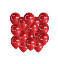 Türk Bayrağı Baskılı Ay Yıldız Kırmızı Beyaz Balon 12 Inç 30 Cm Milli Bayram Süsü 50 Adet