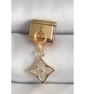 Mey İthalat® 316L Çelik Renk Sallantı Zirkon Taşlı Çiçek İşlemeli Nomination Charm