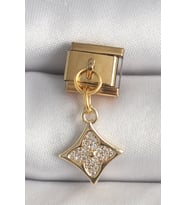 Mey İthalat® 316L Çelik Renk Sallantı Zirkon Taşlı Çiçek İşlemeli Nomination Charm