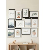 12 Parça Doğa Temalı Minimal Modern Dekoratif Çerçeve Görünümlü Tablo Seti