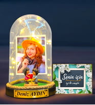 Kişiye Özel Led Işıklı Fanus ve Senin İçin Hediye Kartı - Kişiye Özel Hediye Seti (Model 5)