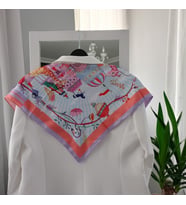 Lente Aksesuar Kadın Çok Renkli Sanatsal Çizgili Premium Kalite İpek Saten Fular 55x55cm