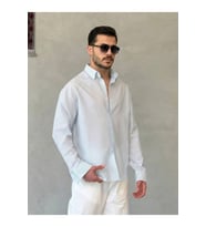 Erkek İnce Çizgili Gofre Kumaş Rahat Kalıp Gömlek