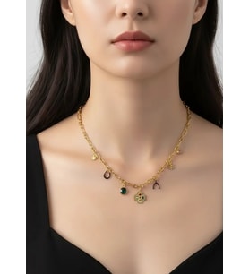 Çelik Gold Yonca Charm'lı Kolye - 25-clkk146
