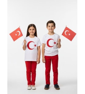 Çocuk Ay Yıldız Baskılı Yarım Kollu T-shirt
