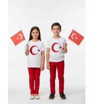 Çocuk Ay Yıldız Baskılı Yarım Kollu T-shirt