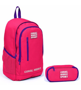 Coral High Sport Neon Mercan Okul Sırt Çantası ve Organizer Kalemlik Seti