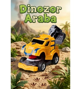 Dinozor Dönüşen Araba Çarpınca Açılan Robot Kamyon Sürtmeli Oyuncak İş Makinesi Sarı