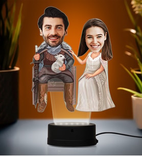 Doğum Günü Hediyesi,Sevgiliye Hediye, Kişiye Özel Fotoğraflı Kral Ve Kraliçe Karikatür 3D Led Lamba (Beyaz)