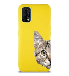Realme 7 Pro Soft Premier Kapak Catface Tasarımlı Silikon Kılıf - Sarı (Şeffaf)