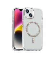 Lexroo iPhone 14 Kılıf Taşlı Tasarım M-safe Şarj Özellikli Koment Silikon Kılıf - Gold