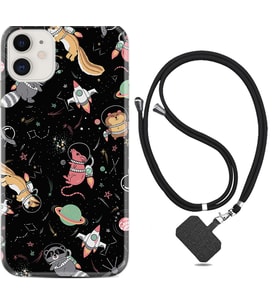 Apple iPhone 11 12 13 Mini Kılıf Boyun Askılı Silikon Planet Animals 1771