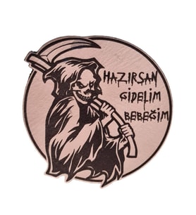 Hazırsan Gidelim Bebeğim Azrail Deri PEÇ  -Arma - Leather Patch (Bej)
