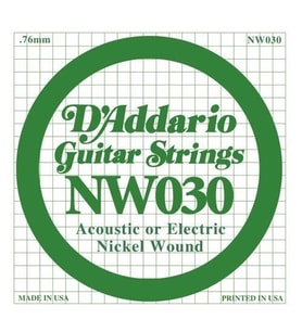 D'Addario NW030 Nickel Wound Elektro/Akustik Gitar Tek Teli - .030 (Aksesuar)  Yüksek Akort Kararlılığı, Korozyona Dayanıklı Ambalaj ve Zengin Manyetik Tepki