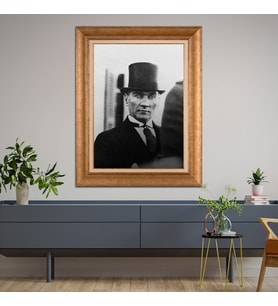 Altın Varaklı Çerçeveli Paspartulu Atatürk Tablo TR0683 (Gold)