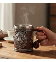 3D Kaplan Kafası Figürlü Metal Kupa Bardak