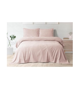 Merinos Modern Twist 3 Parça Kutulu Battaniye Seti 220 x 240 (Pudra)